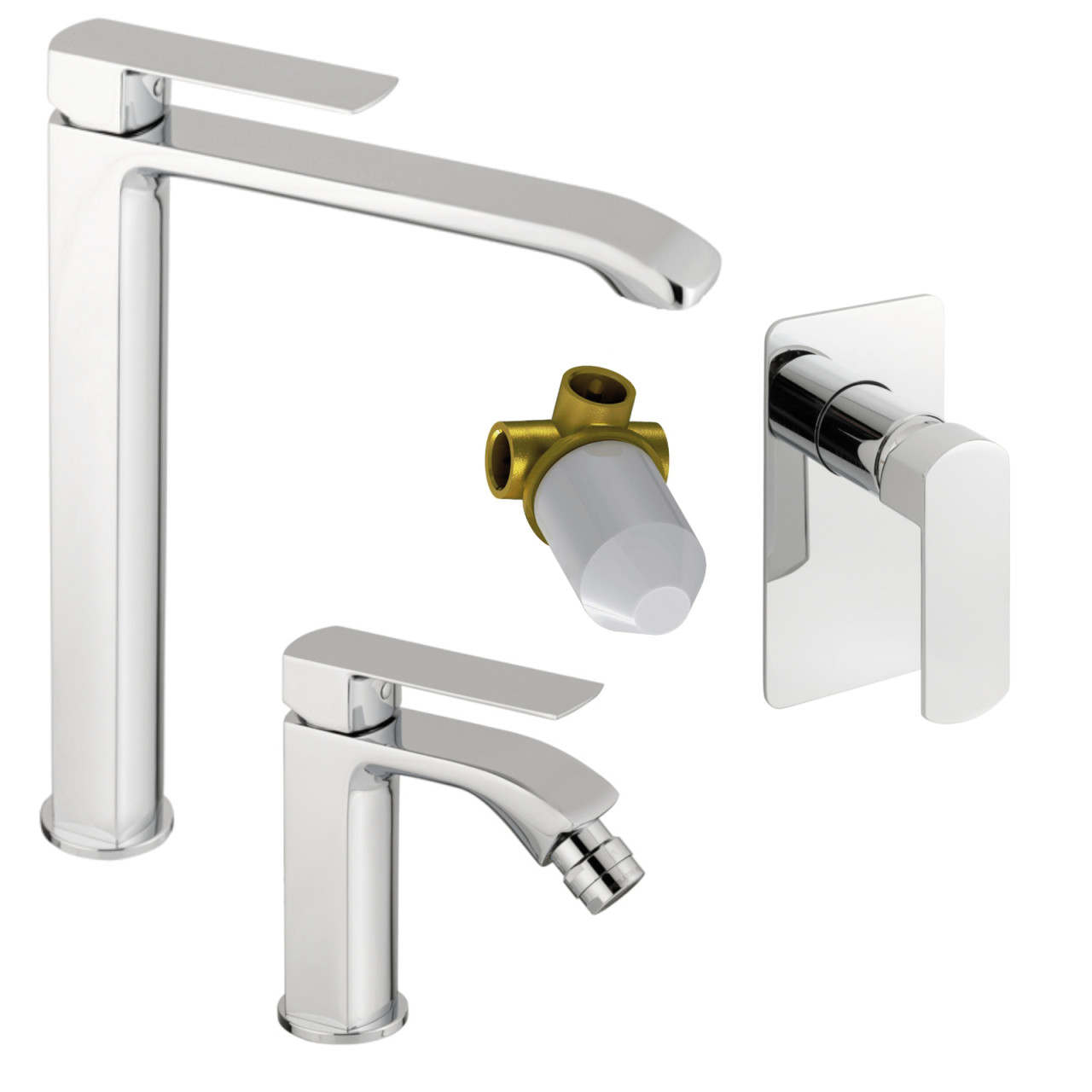 Eurorama - Son - Set Miscelatori Lavabo, Bidet, Doccia - Cromo - Ottone