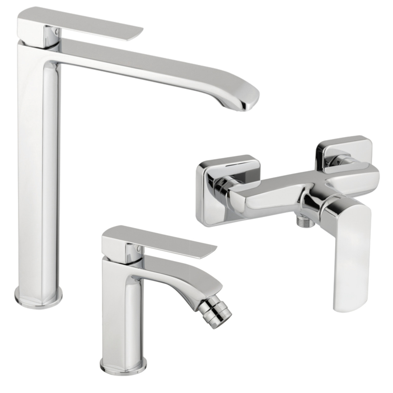 Eurorama - Son - Set miscelatori lavabo alto, bidet e doccia - Cromo - Ottone