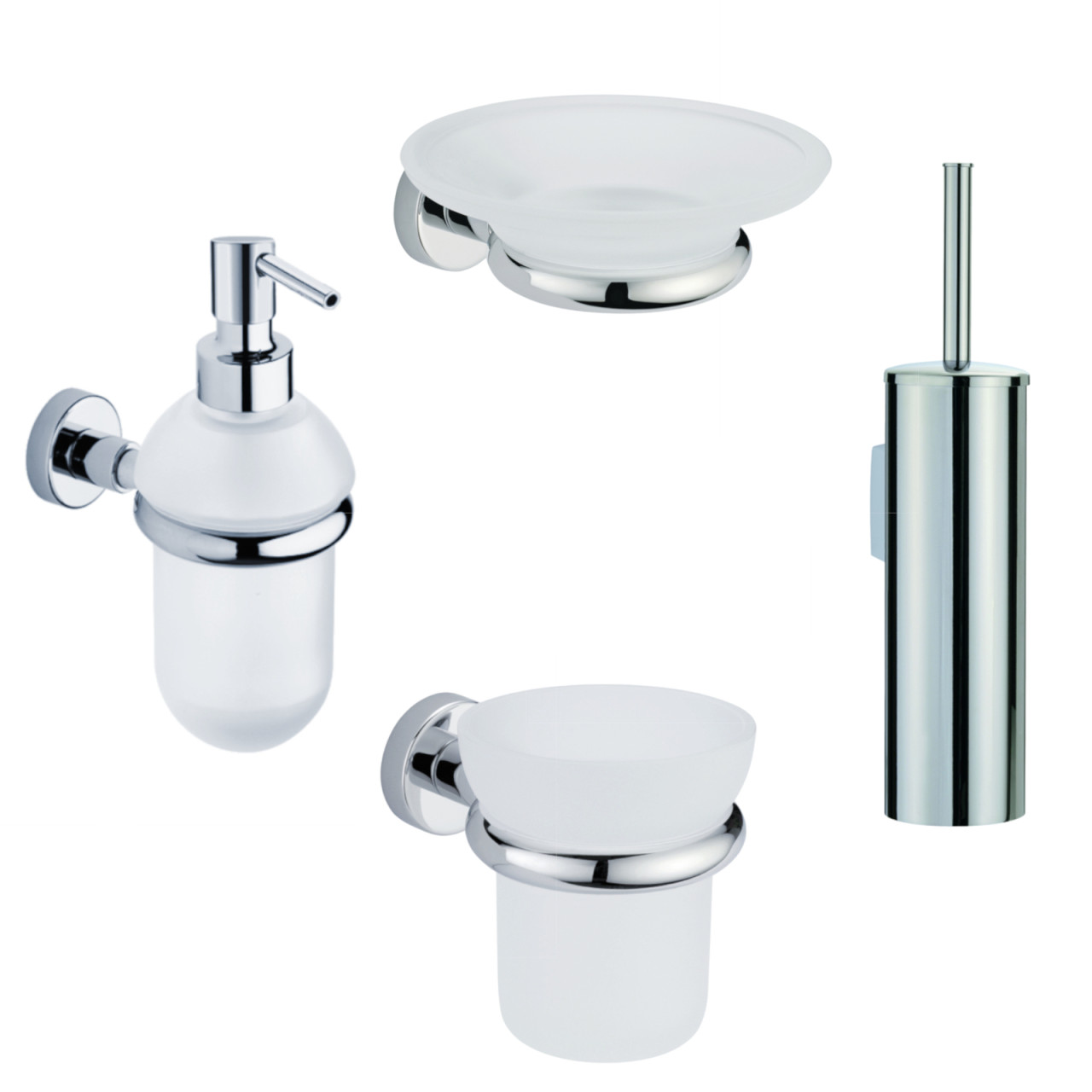 Set 4 accessori bagno a muro tecno in vetro satinato