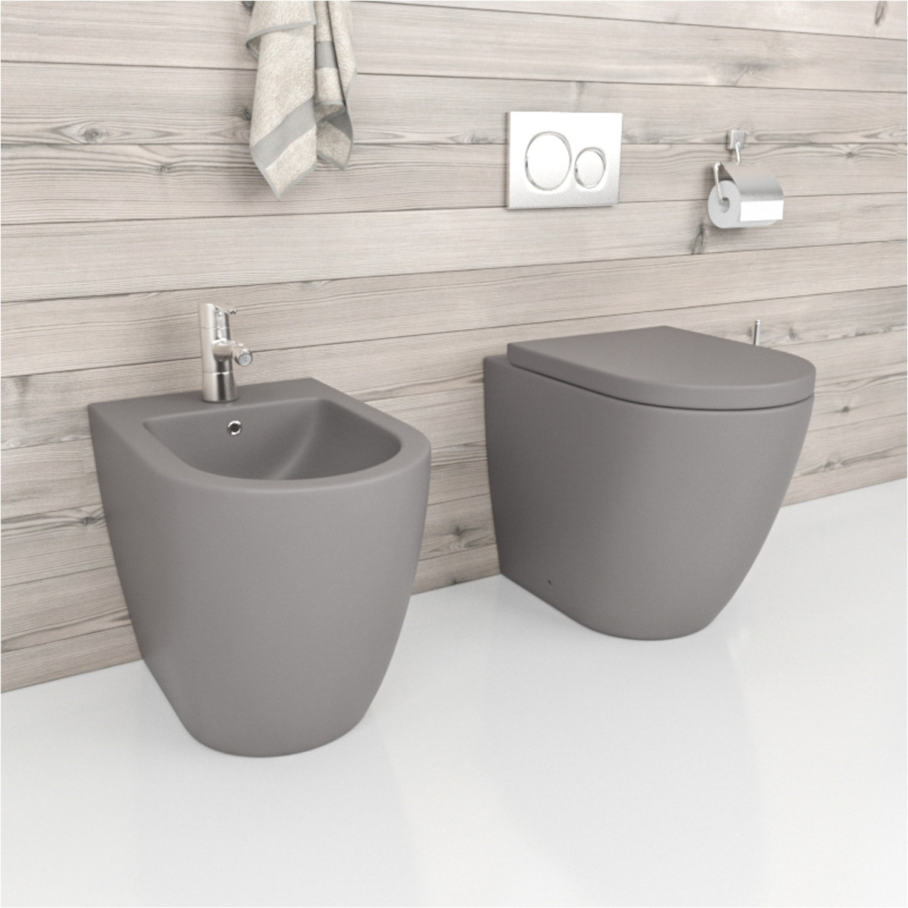 Set sanitari bagno sospesi Feeling rimless grigio opaco con copriwc  softclose