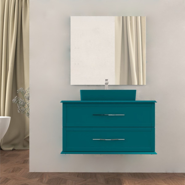 Mobile bagno sospeso cleo 100 cm doppio cassetto blu petrolio con specchio Mobile bagno sospeso cleo 100 cm doppio cassetto blu petrolio con specchio