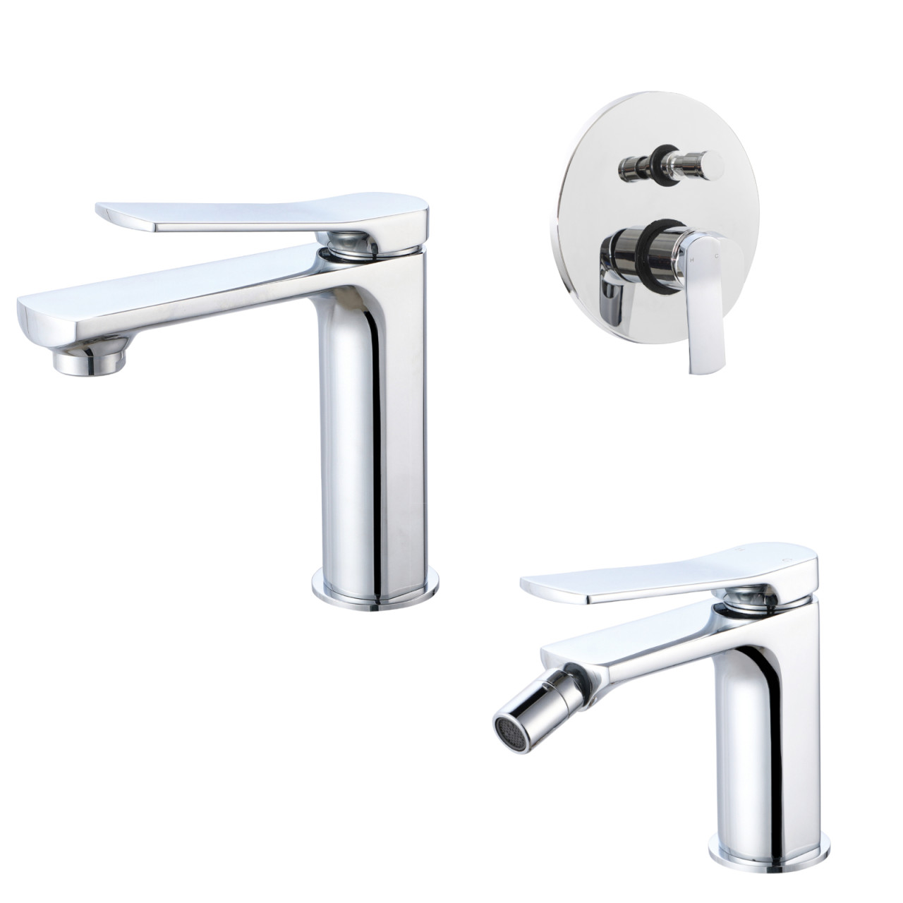 Miscelatore lavabo bidet e incasso doccia con deviatore cromo scarico click clack