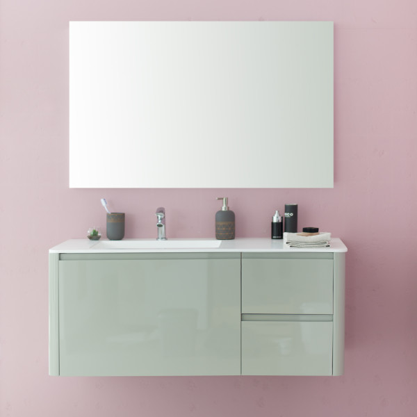 Mobile bagno sospeso grigio seta lucido da 105 cm con lavabo e specchio