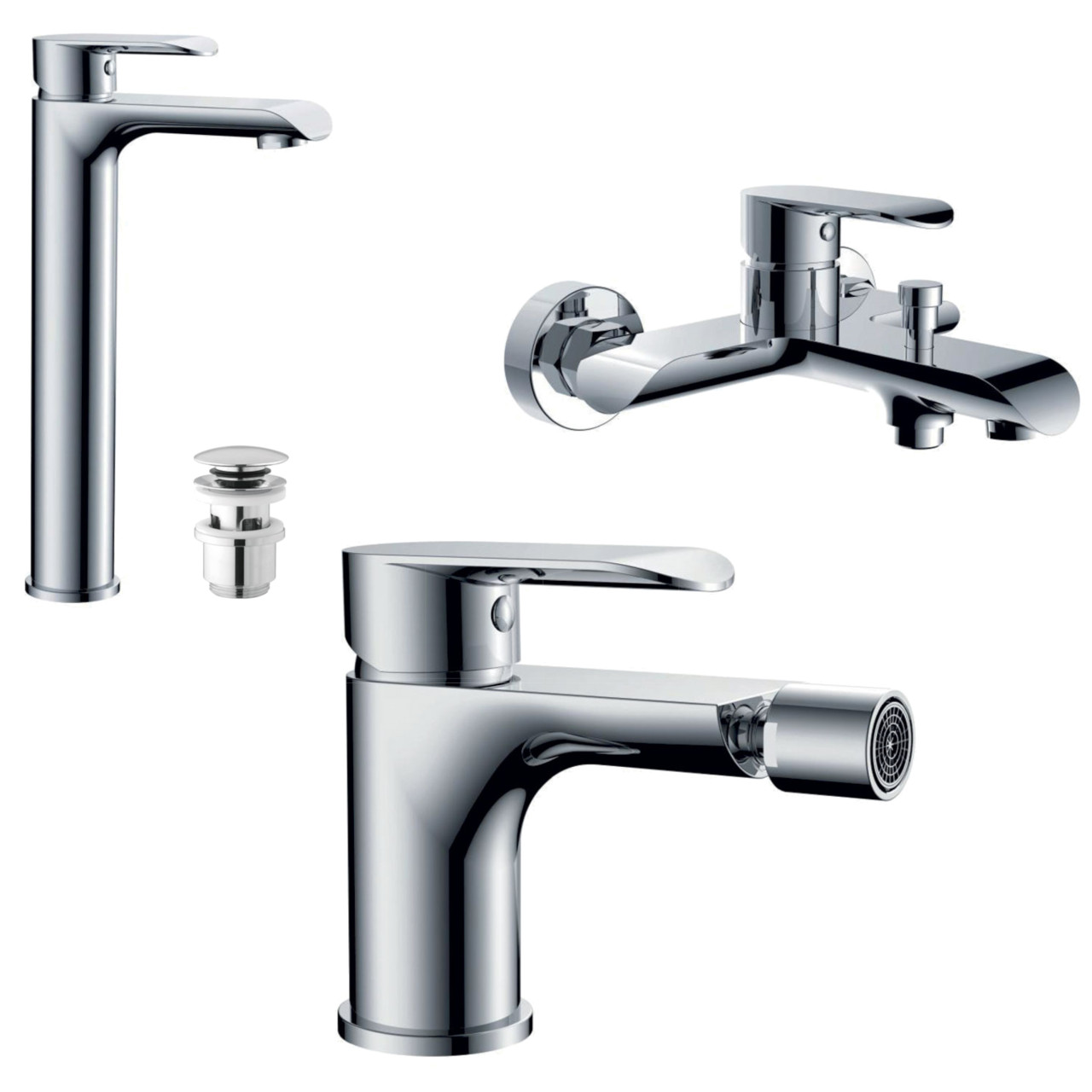 Quaranta - Desert - Set miscelatori bagno lavabo alto bidet vasca - Cromo - Ottone