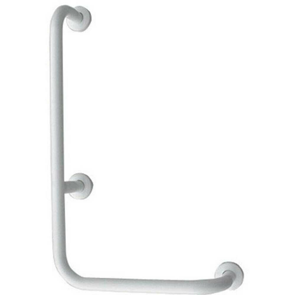 Corrimano a 90 gradi in acciaio inox bianco 35x66 cm per anziani e disabili