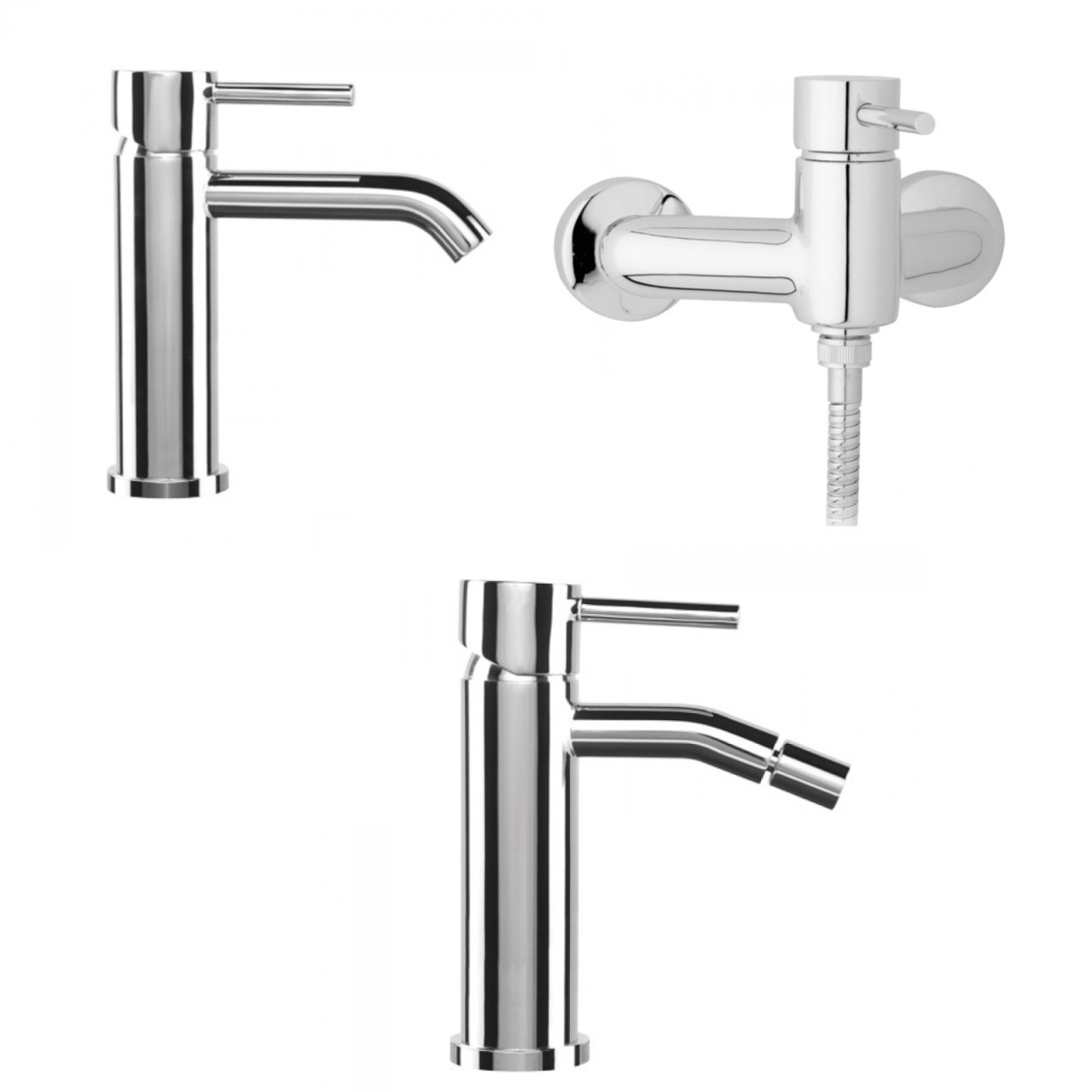 Set miscelatori bianchi mini lavabo bidet ed esterno doccia cromo