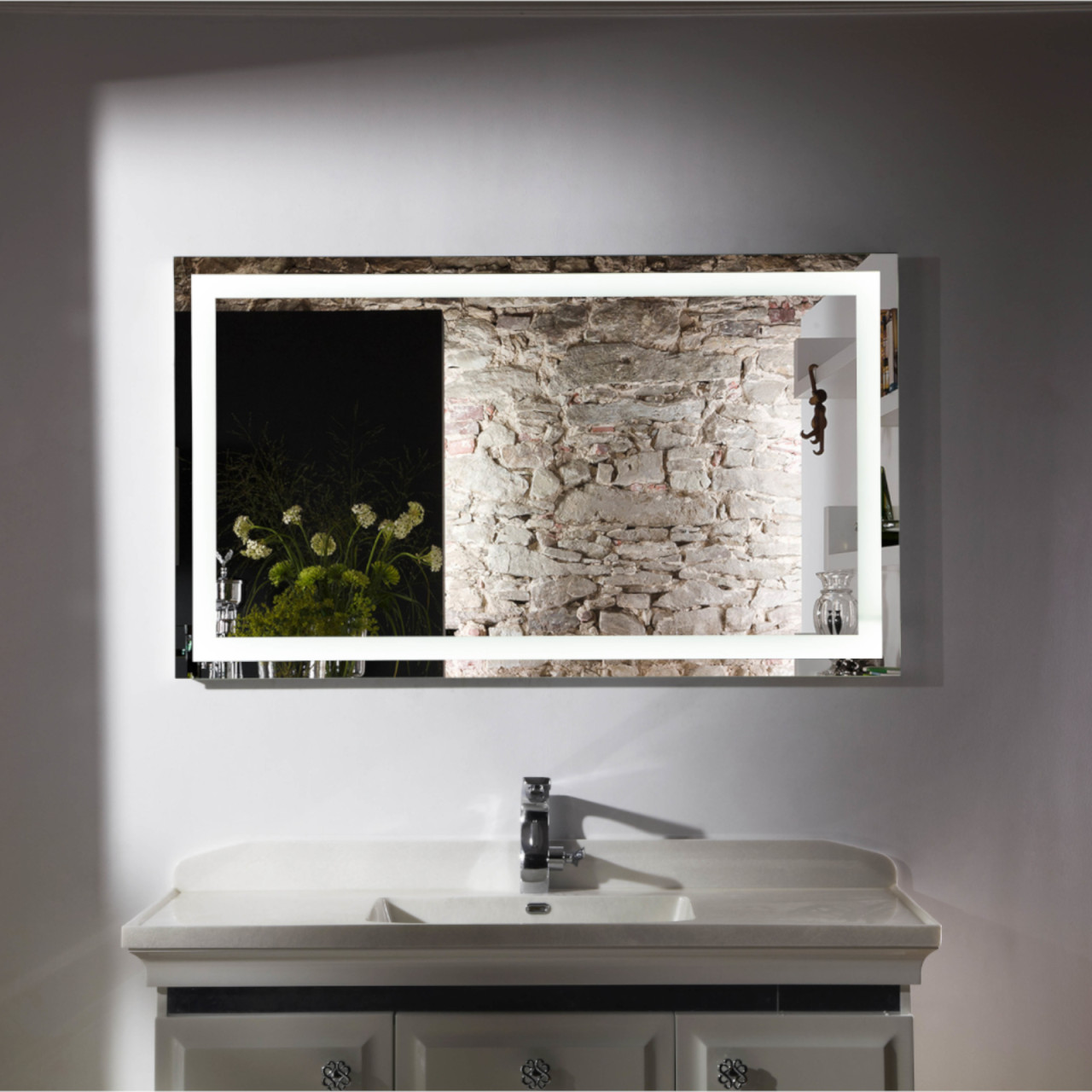 Euroceramica - Sansa - Specchio retroilluminato 60x80 cm - Profilo in alluminio - Luce fredda 6000