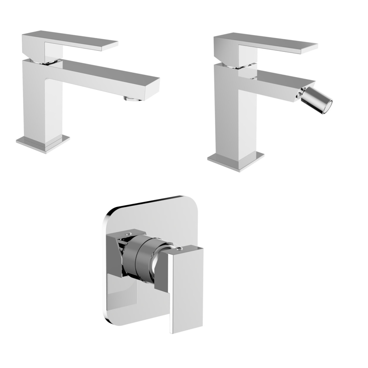 Set miscelatori bianchi metro lavabo bidet ed incasso doccia cromo