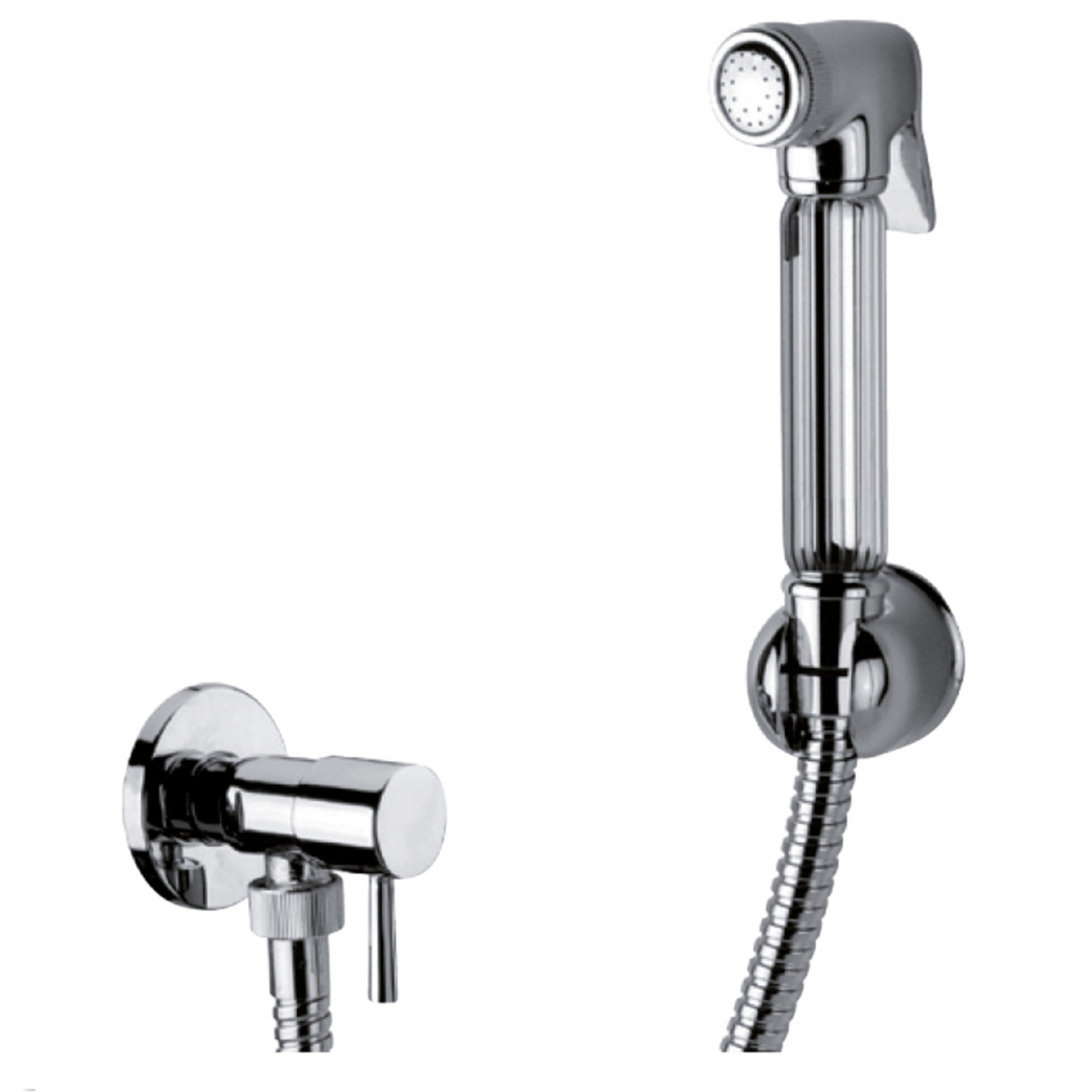 Set idroscopino tondo in ottone cromo con flessibile anti-torsione da 120 cm e supporto