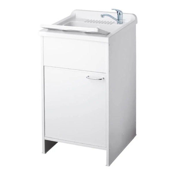 Mobile lavatoio 50x50 cm in resina bianca per esterno con anta Mobile lavatoio 50x50 cm in resina bianca per esterno con anta