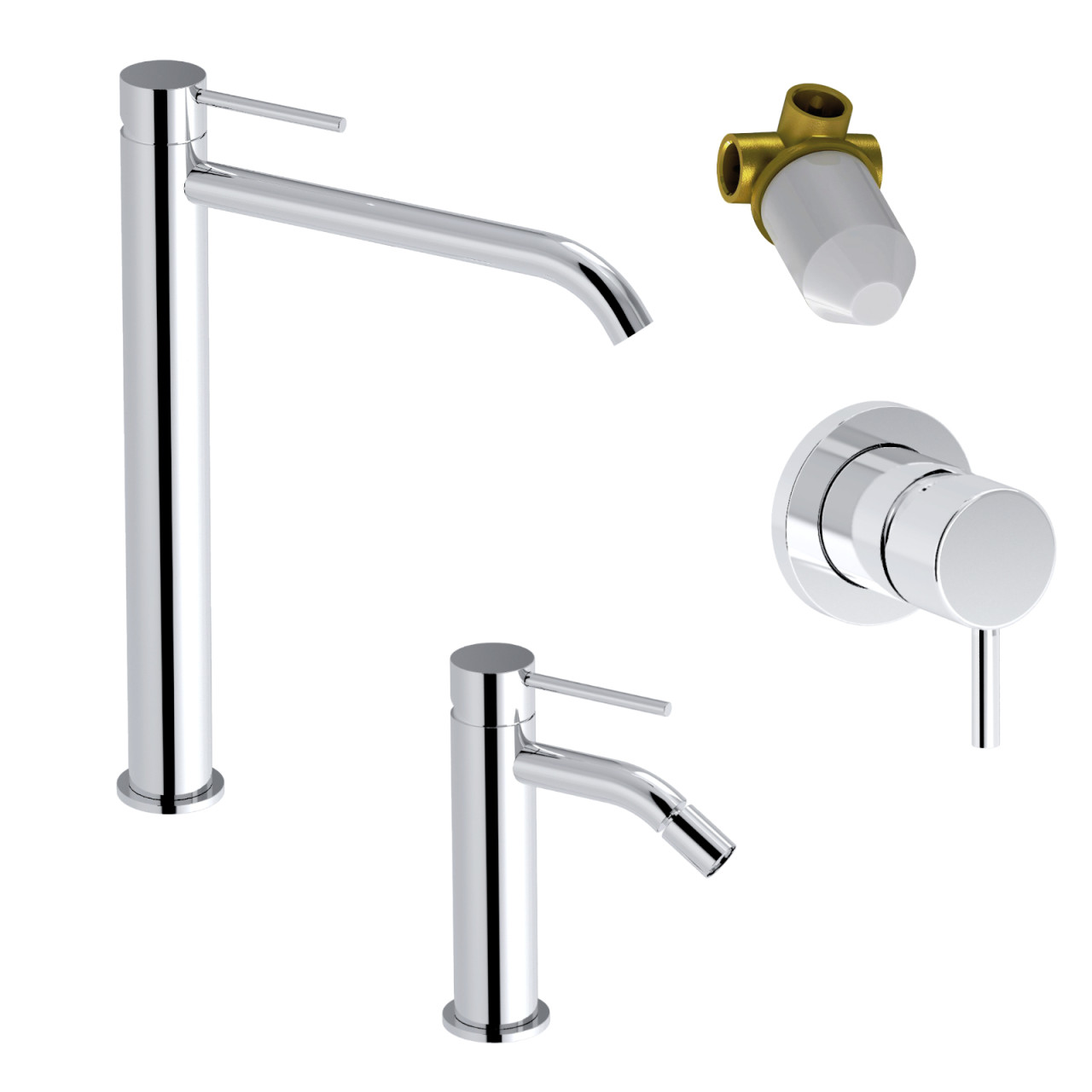 Miscelatore lavabo alto, bidet e incasso doccia cromo tocco