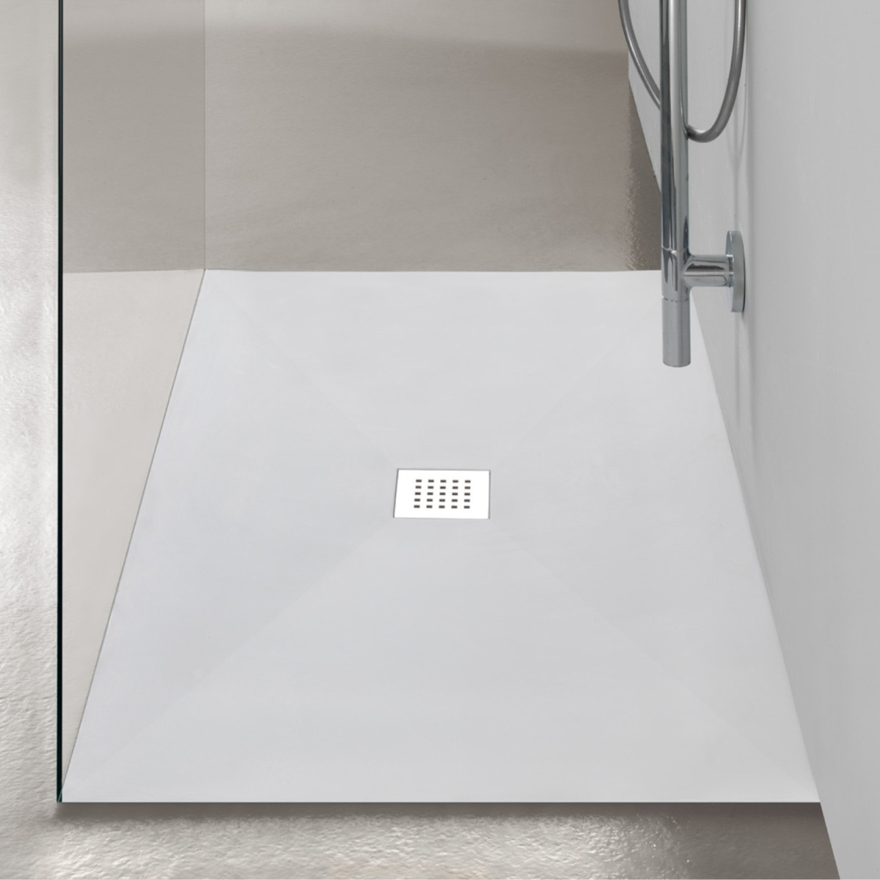 Euroceramica - Piatto doccia - Bianco - Mineral marmo - 80x100 cm con griglia e piletta di scarico