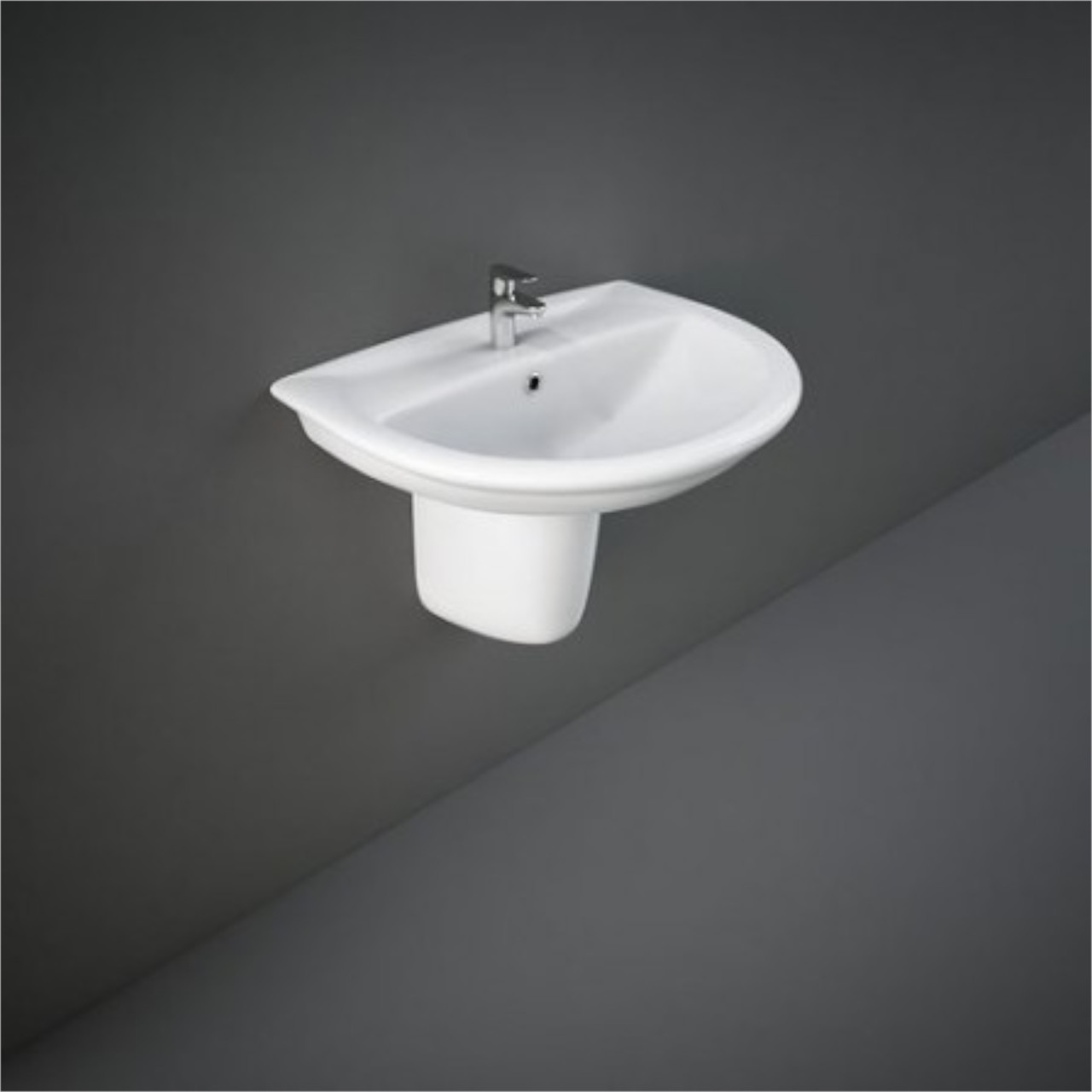 Lavabo sospeso rak karla da 60 cm con semicolonna in ceramica bianco