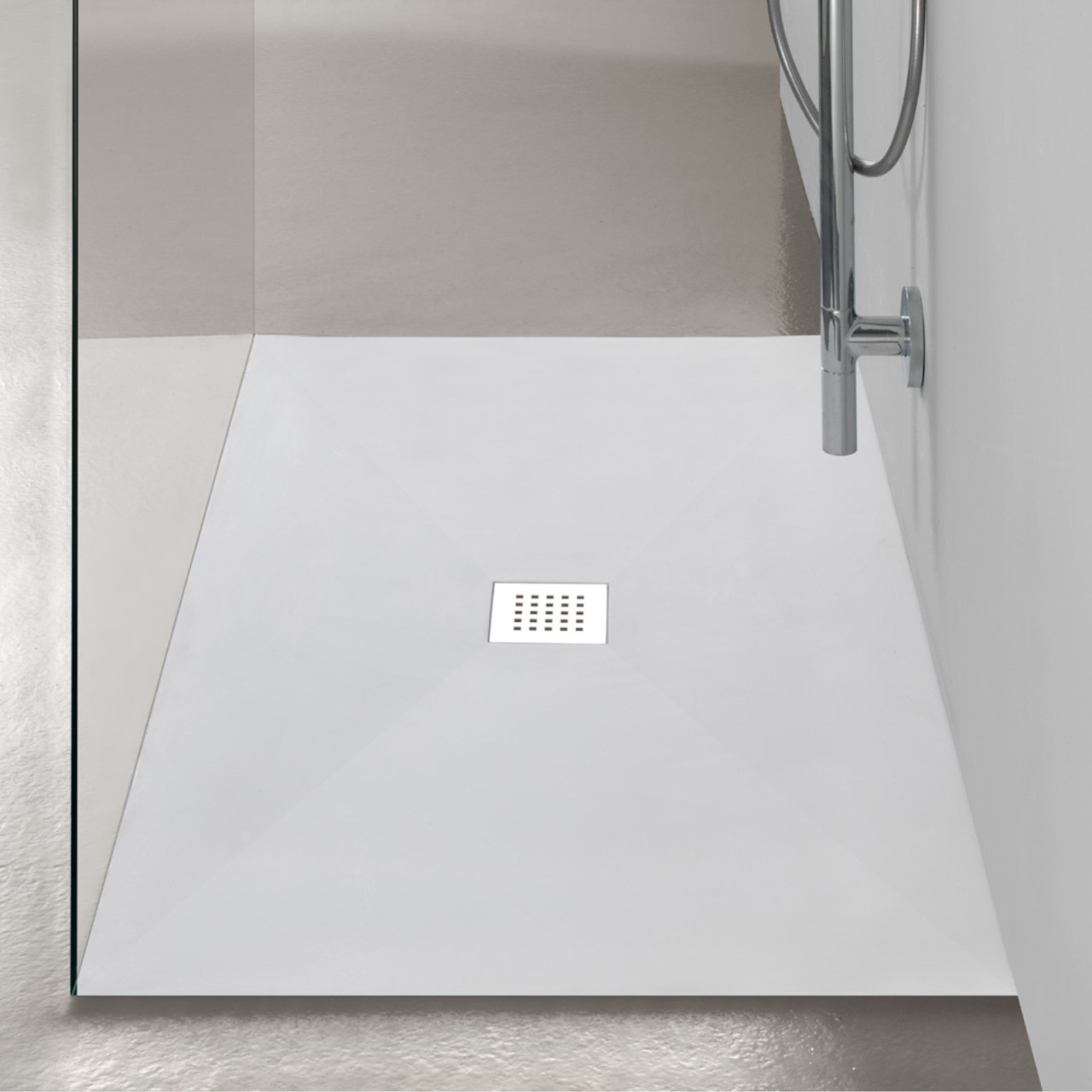 Piatto doccia bianco 80x180 cm in mineral marmo con griglia e piletta di scarico