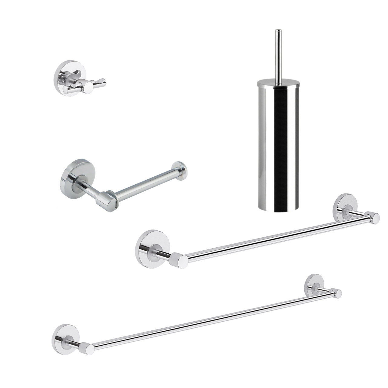 Set 5 pezzi accessori bagno a muro ficus in acciaio inox e cromall