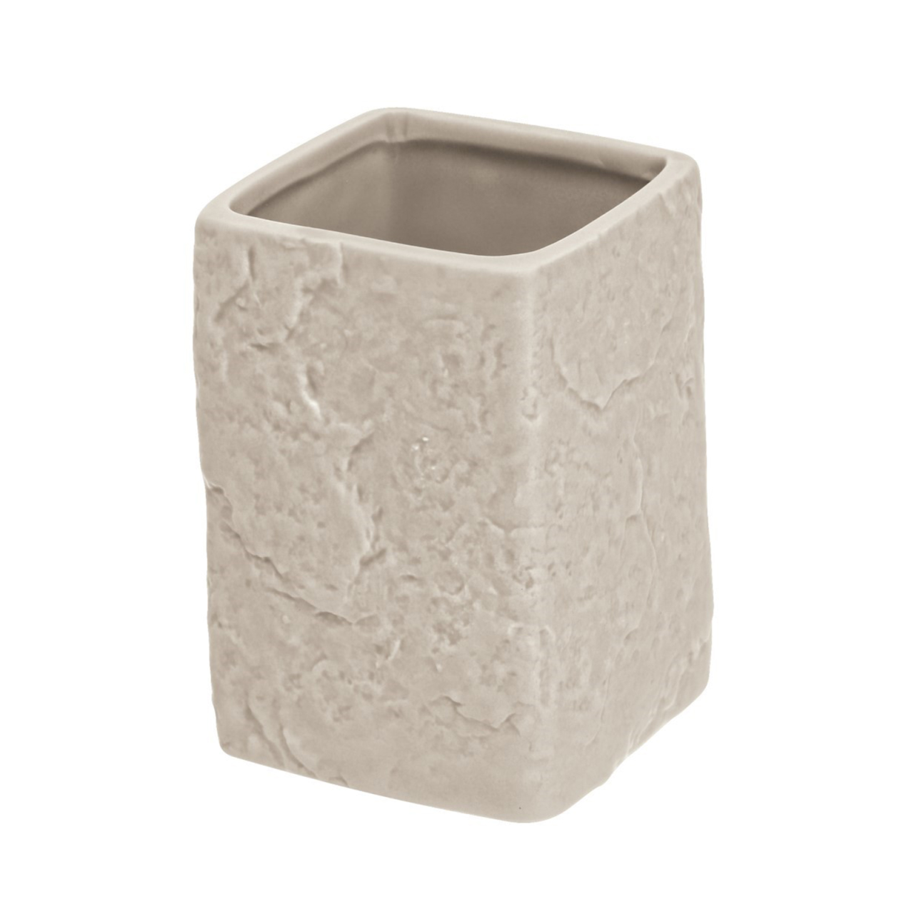 Portaspazzolino in ceramica beige effetto pietra
