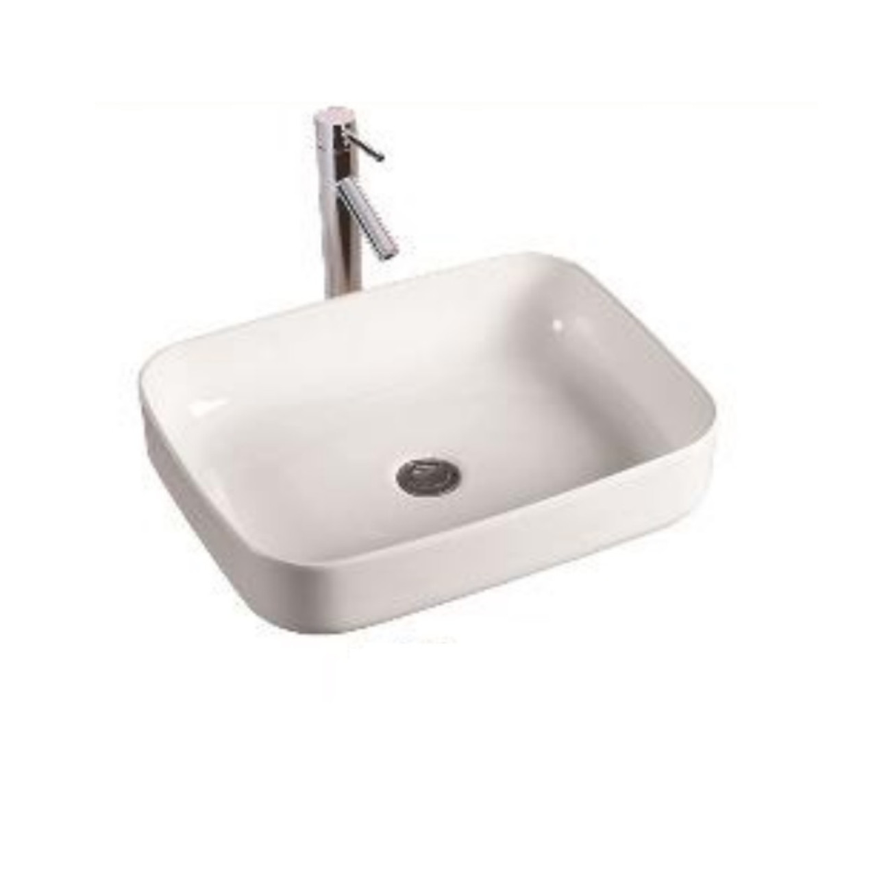 Lavabo da appoggio rettangolare 50x39 cm in ceramica bianco lucido
