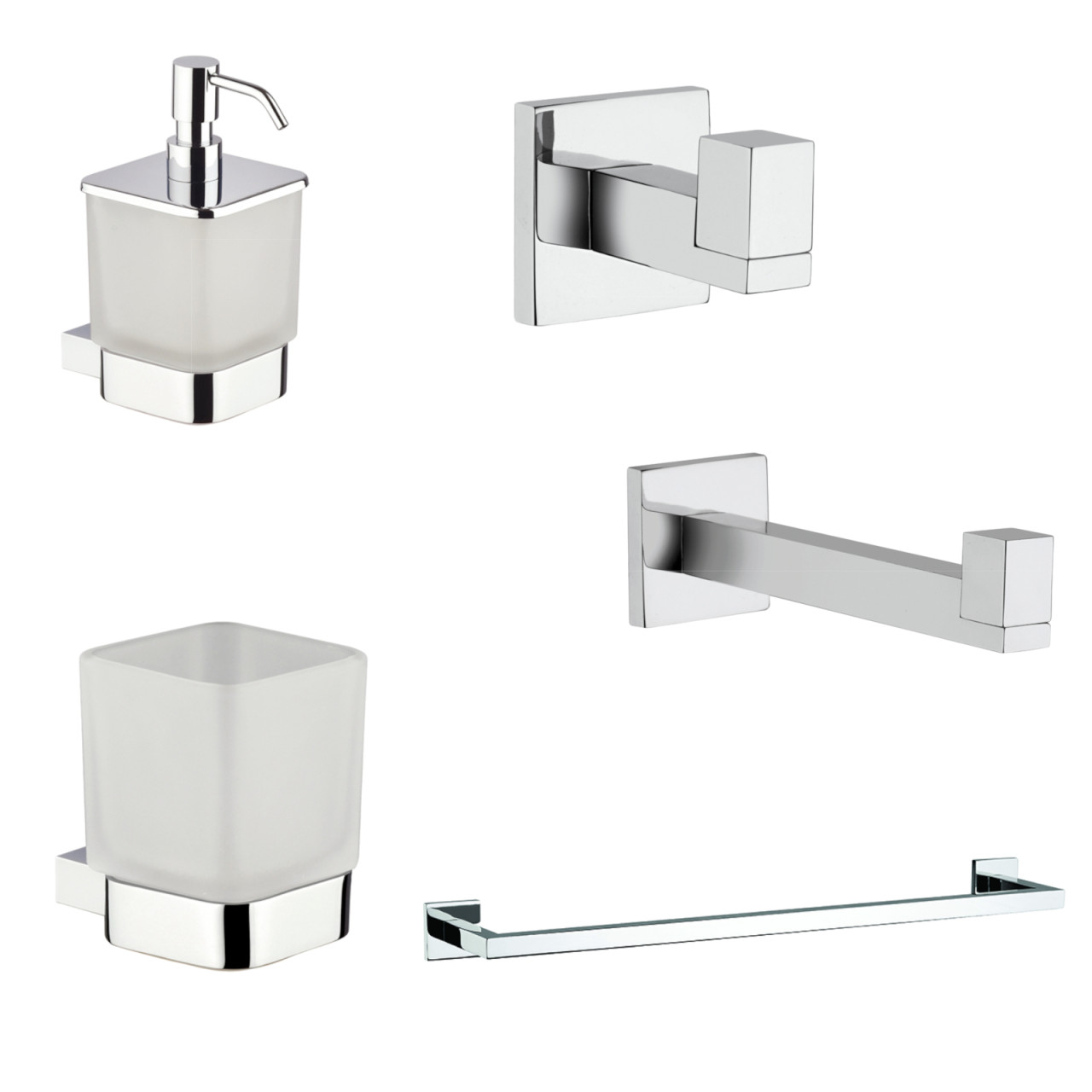 Set 5 accessori bagno a muro domino in vetro satinato