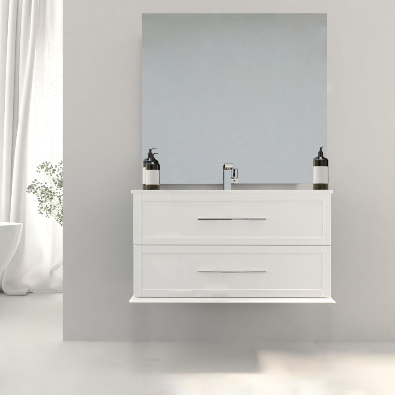 Mobile bagno sospeso Cleo 100 cm bianco opaco con specchio
