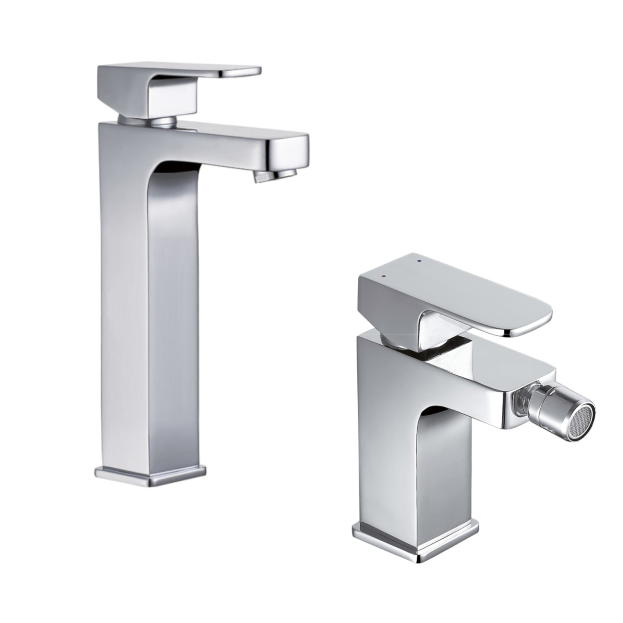 Quaranta - Maite - Set miscelatori bagno lavabo alto e bidet senza scarico - Ottone cromato