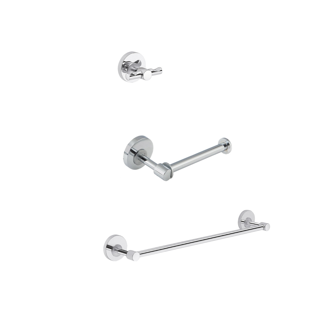 Set 3 pezzi accessori bagno a muro ficus in acciaio inox e cromall