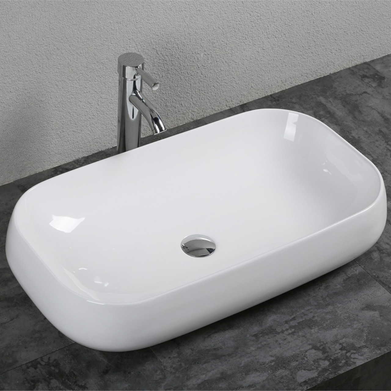 Euroceramica - Lavabo da appoggio rettangolare 70x40 cm in ceramica bianco lucido