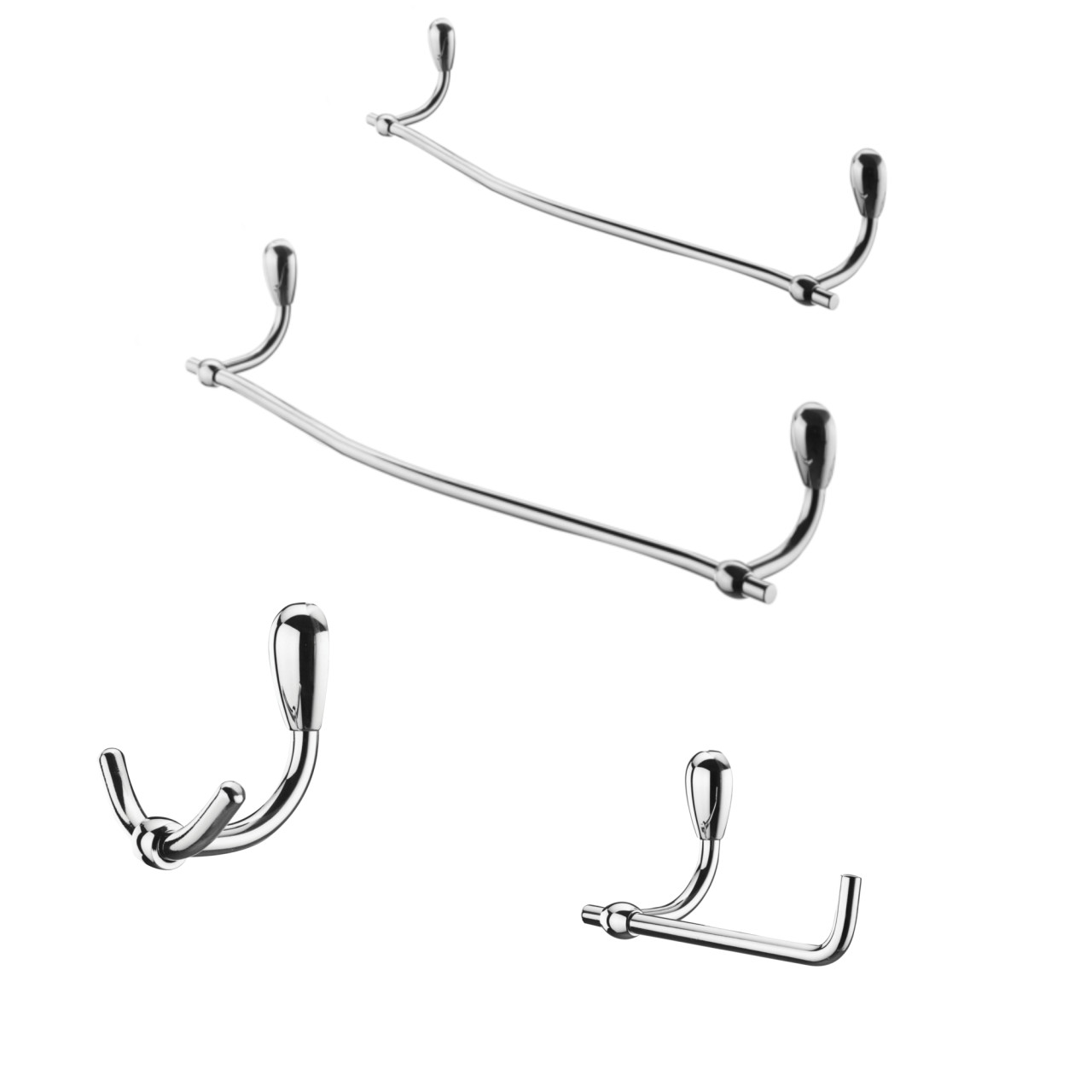 Set 4 accessori bagno a muro barbara cromo in acciaio e cromall