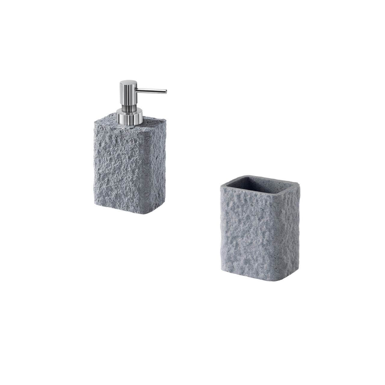 Set accessori bagno grigio effetto pietra con dispenser e portaspazzolino