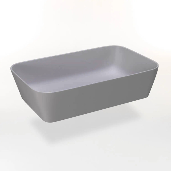 Lavabo da appoggio 56x36 cm grigio chiaro opaco in mineral marmo con bordi sottili Lavabo da appoggio 56x36 cm grigio chiaro opaco in mineral marmo con bordi sottili