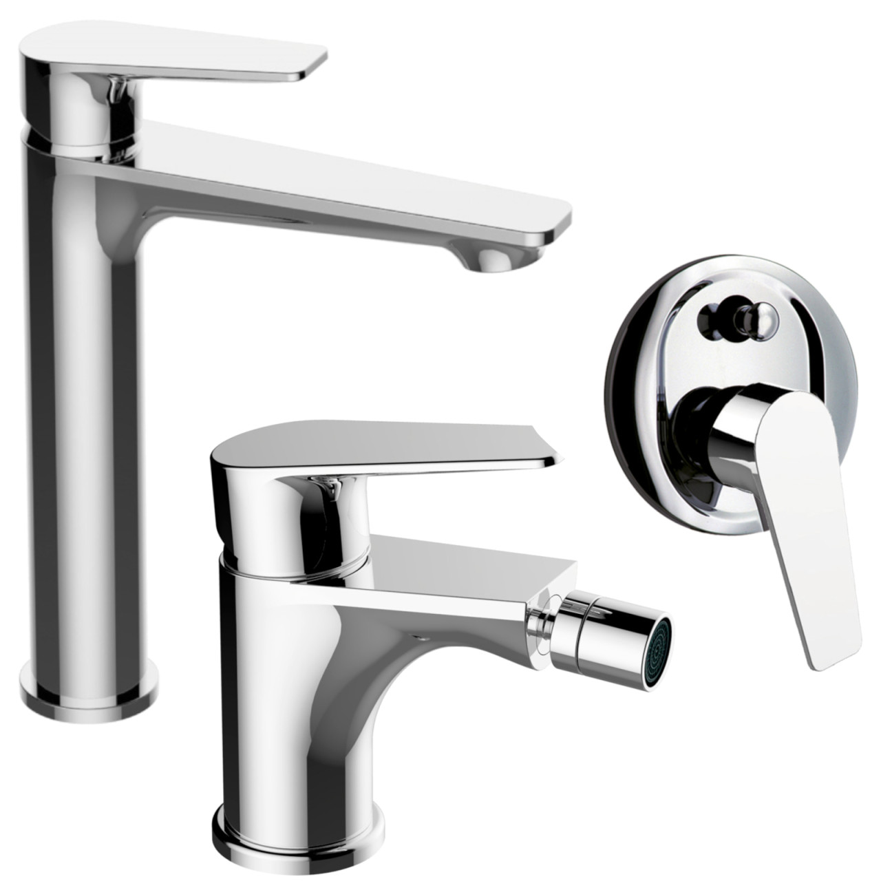 Set miscelatori bagno quaranta sprint lavabo alto bidet e incasso doccia con deviatore cromo