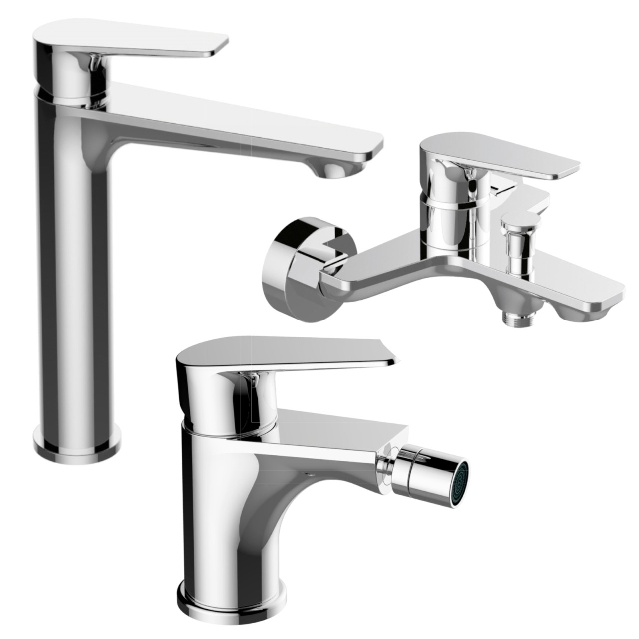 Set miscelatori bagno quaranta sprint lavabo alto bidet e esterno vasca cromo