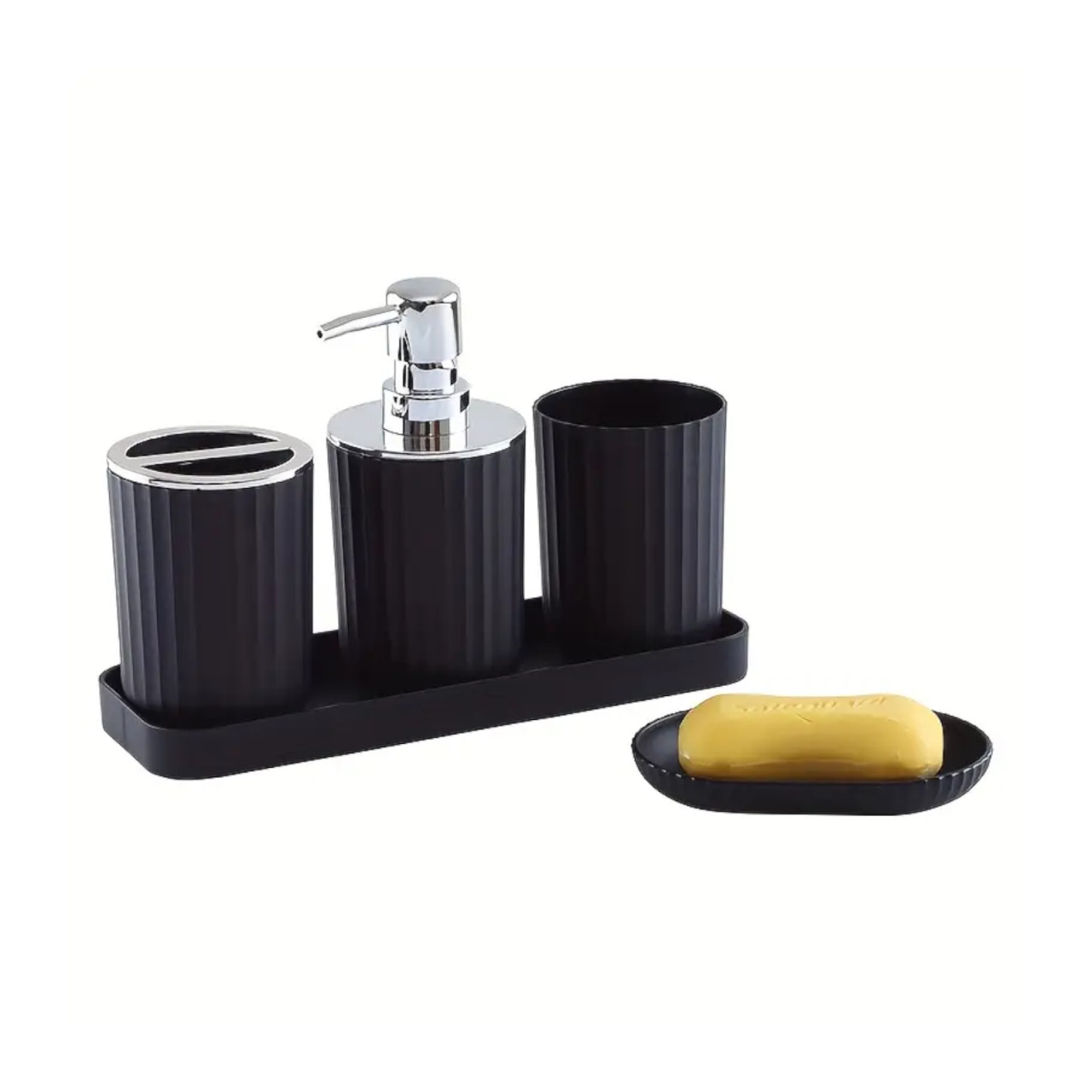 Set accessori bagno in plastica nero 5 pezzi
