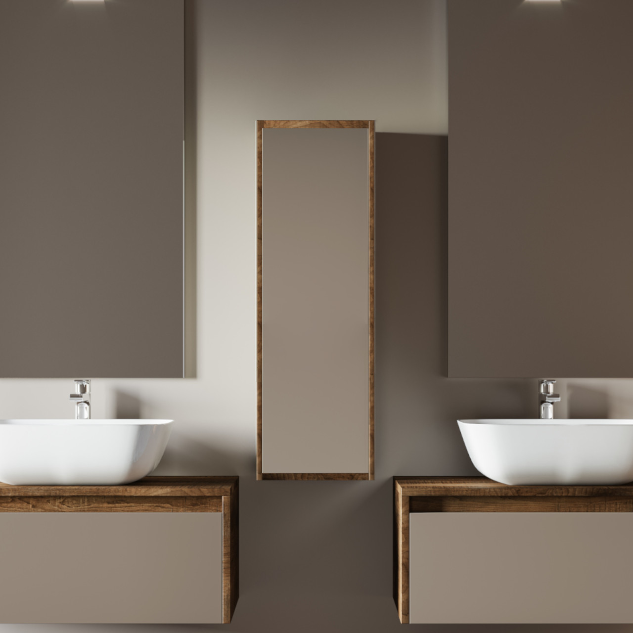 Colonna bagno sospesa h.120 cm tabacco e tortora opaco con anta