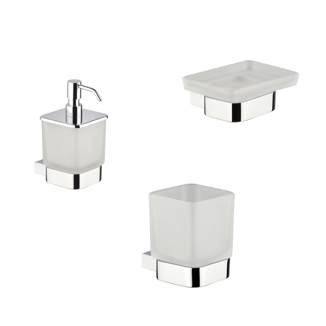 Set 3 accessori bagno a muro domino in vetro satinato