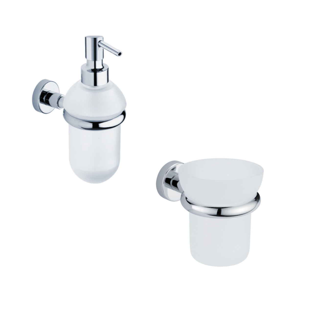 Set 2 accessori bagno a muro tecno in vetro satinato