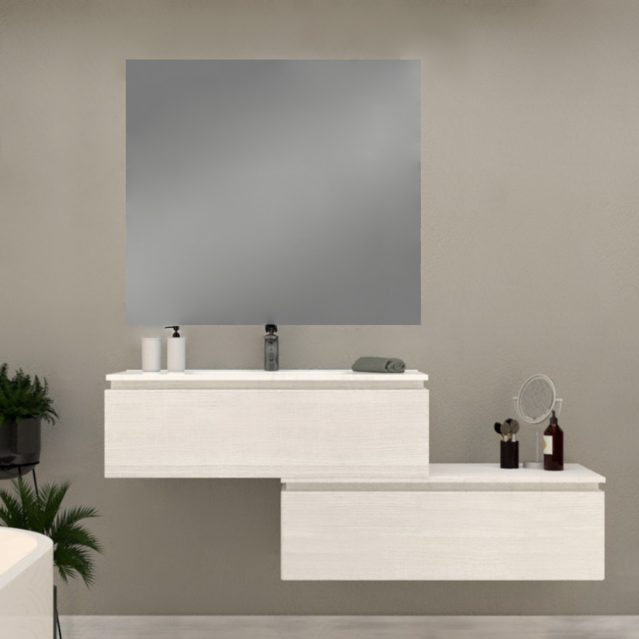 Mobile bagno da 100 cm rovere bianco con doppio cassettone e specchio