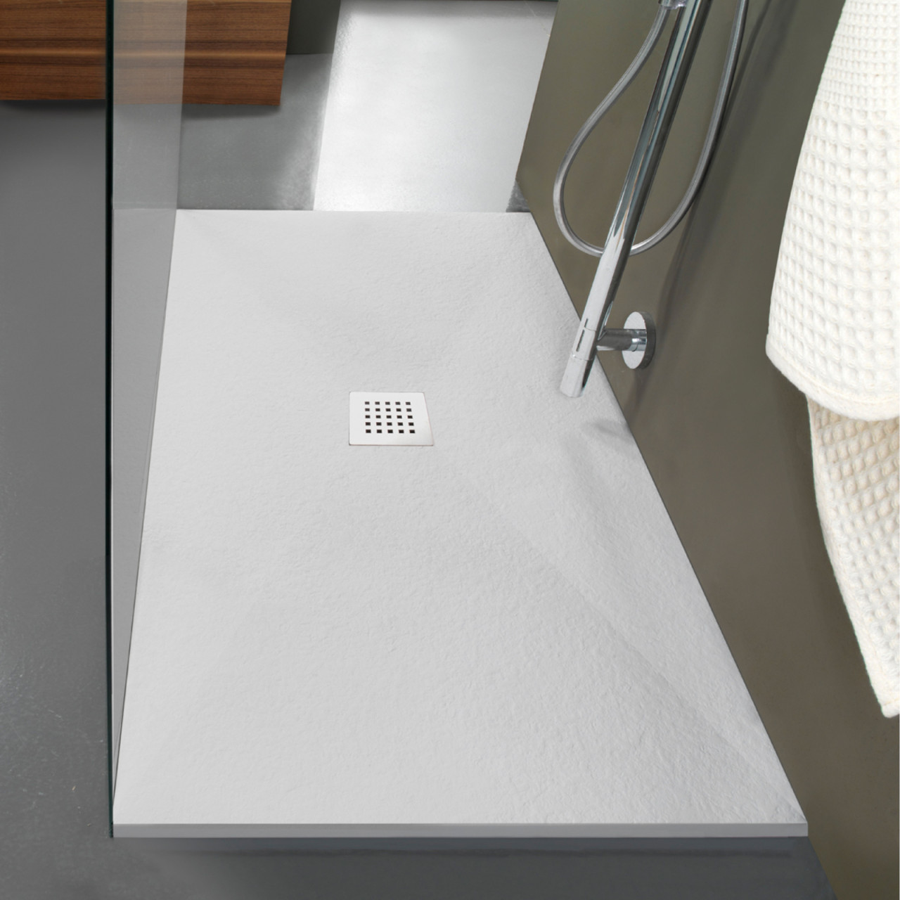Euroceramica - Piatto doccia bianco 80x120 cm in marmo minerale con griglia