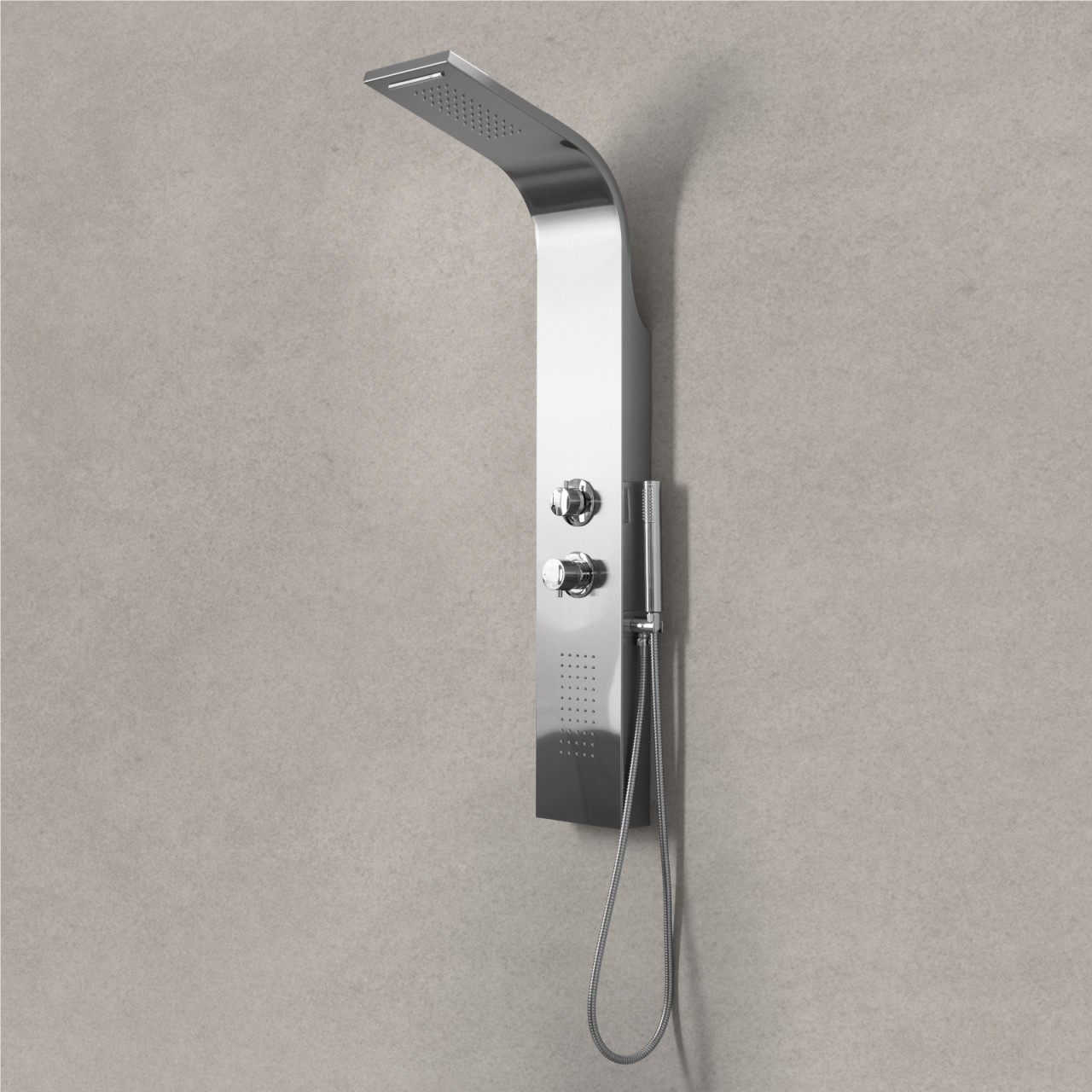 Euroceramica - Ibiza - Pannello doccia in acciaio inox anti impronta con cascata e getti idromassagg