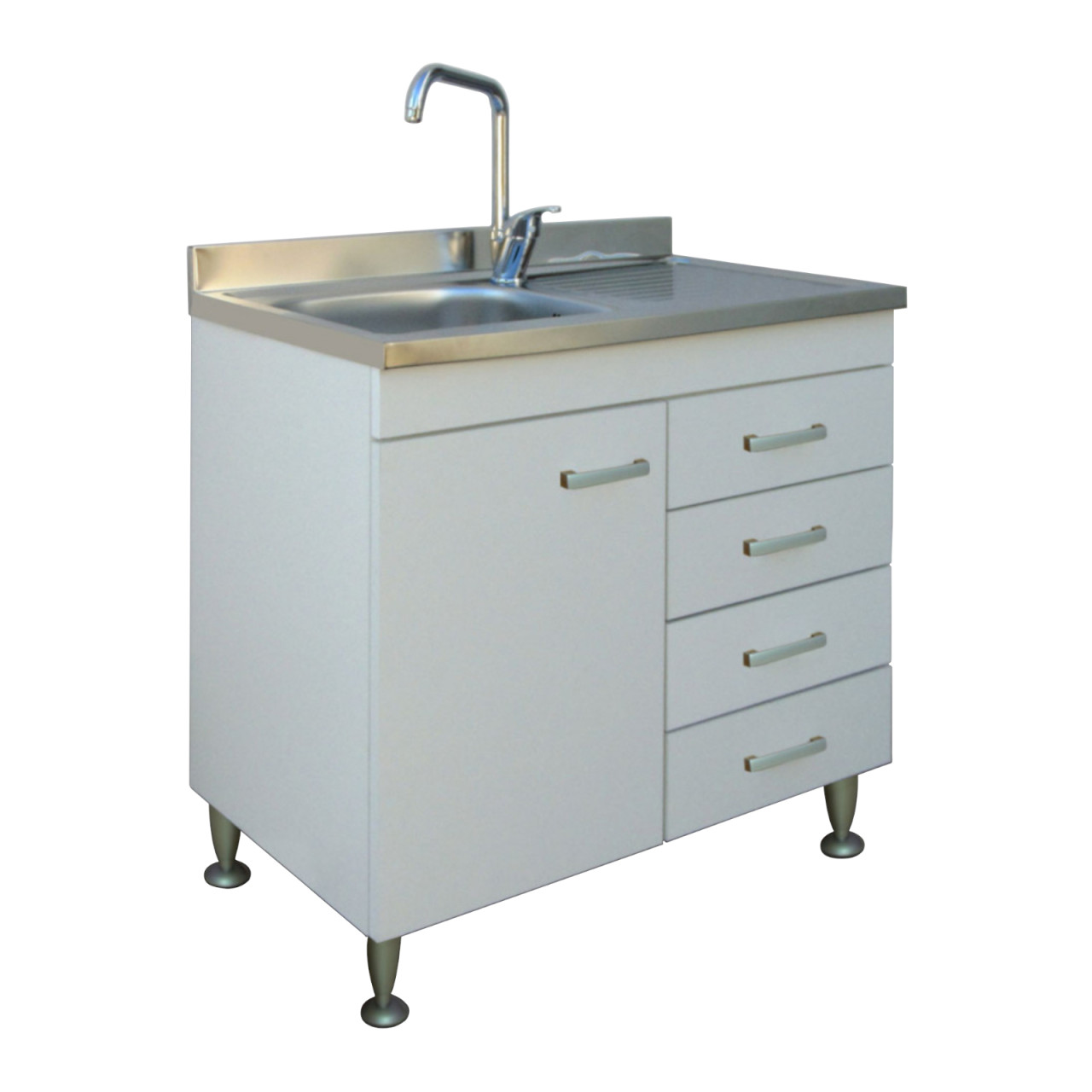 Mobile cucina con lavello inox 80x50 cm bianco cassetti e gocciolatoio a destra