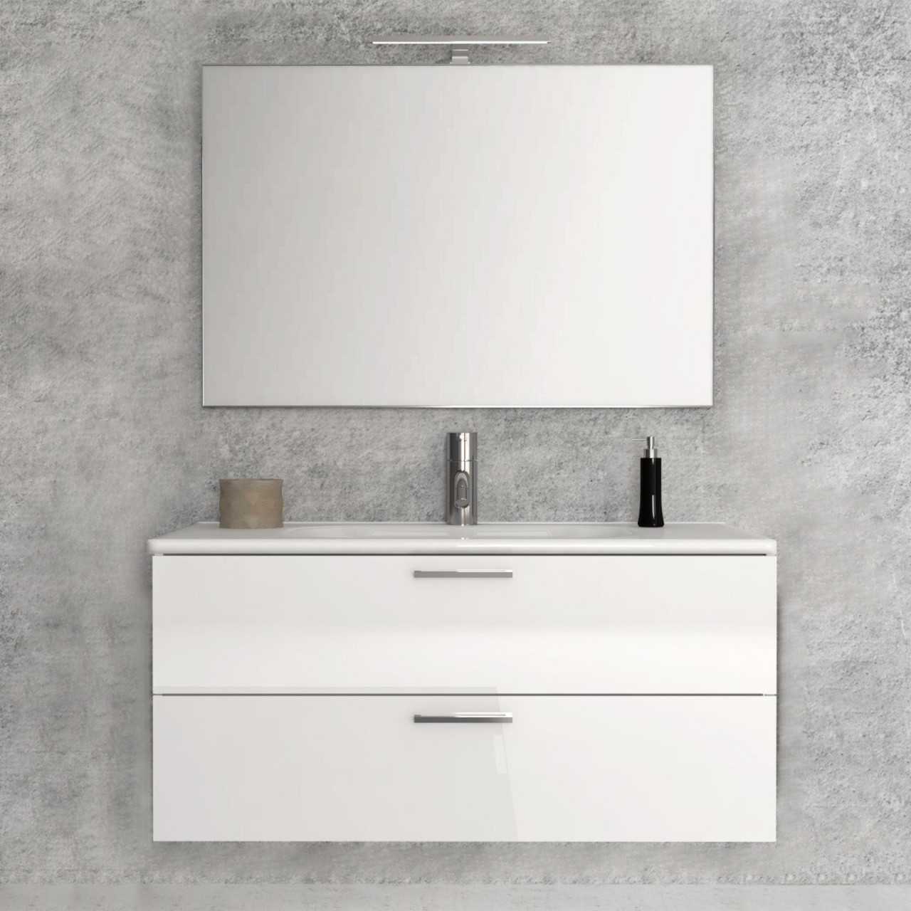 Mobile bagno sospeso 100 cm bianco lucido con specchio e lampada led | Alice
