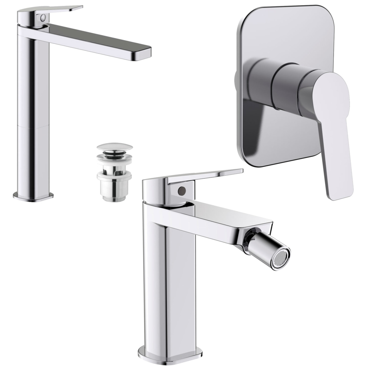 Set miscelatori bagno Quaranta Habibi lavabo alto bidet doccia cromo